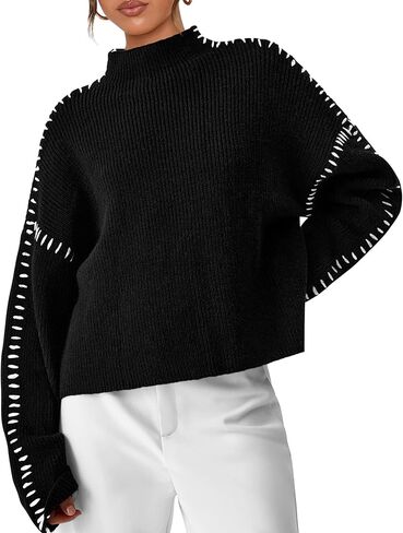 PRETTYGARDEN Women's Chunky Knit Fall Sweaters Casual Long Sleeve Mock Neck Oversized Loose Pullover Sweater Tops in Saudi Arabia