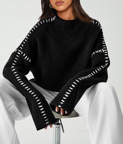 PRETTYGARDEN Women's Chunky Knit Fall Sweaters Casual Long Sleeve Mock Neck Oversized Loose Pullover Sweater Tops in Saudi Arabia