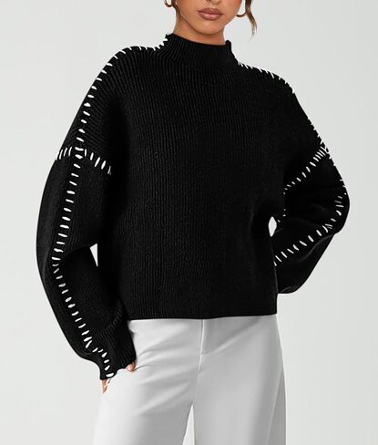 PRETTYGARDEN Women's Chunky Knit Fall Sweaters Casual Long Sleeve Mock Neck Oversized Loose Pullover Sweater Tops in Saudi Arabia