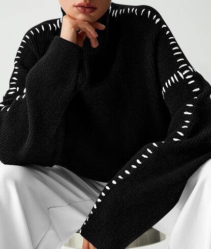 PRETTYGARDEN Women's Chunky Knit Fall Sweaters Casual Long Sleeve Mock Neck Oversized Loose Pullover Sweater Tops in Saudi Arabia
