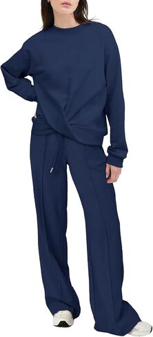 Herseas Women 2 Piece Outfits Twist Front Sweatshirt Wide Leg Sweatpants Casual Lounge Sets in Saudi Arabia