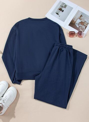 Herseas Women 2 Piece Outfits Twist Front Sweatshirt Wide Leg Sweatpants Casual Lounge Sets in Saudi Arabia