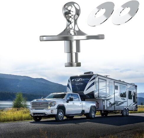 وصلة وصلة محول كرة Gooseneck 2085295 كروم مع حلقتين تعويض 3/16 بوصة، محول استقبال سحب الكرة Kingpin إلى Gooseneck مع سعة تحميل 30000 رطل، مناسب لمقطورة الجرار ذات العجلة الخامسة in Kuwait