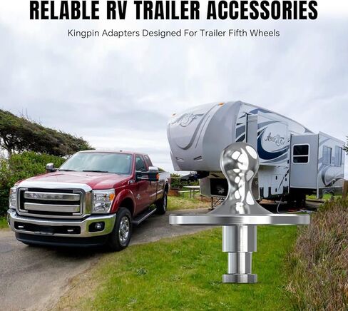 وصلة وصلة محول كرة Gooseneck 2085295 كروم مع حلقتين تعويض 3/16 بوصة، محول استقبال سحب الكرة Kingpin إلى Gooseneck مع سعة تحميل 30000 رطل، مناسب لمقطورة الجرار ذات العجلة الخامسة in Kuwait