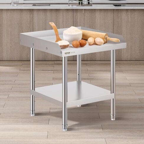 طاولة عمل من الفولاذ المقاوم للصدأ VEVOR، طاولة عمل تجارية لإعداد الطعام مقاس 24 × 24 × 26 بوصة، طاولة عمل إعدادية ثقيلة بثلاثة جوانب، طاولة عمل معدنية مع ارتفاع قابل للتعديل لمطعم المنزل والفندق in Kuwait