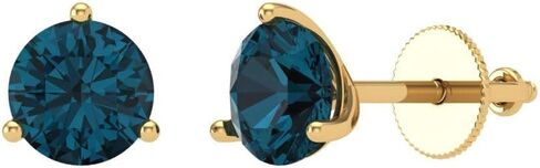 1.50 قيراط قطع سوليتير VVS1 الطبيعية لندن الأزرق توباز زوج من أقراط مارتيني 18K الذهب الأصفر المسمار الخلفي in Saudi Arabia