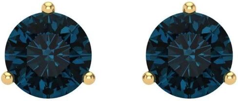 1.50 قيراط قطع سوليتير VVS1 الطبيعية لندن الأزرق توباز زوج من أقراط مارتيني 18K الذهب الأصفر المسمار الخلفي in Saudi Arabia