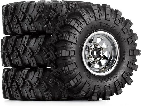 INJORA 1.0 Beadlock Wheel Mud Tires Set Deep Dish 1.0 "عجلات إطارات لـ 1/18 TRX4M Axial AX24 SCX24 Gladiator Deadbolt Bronco C10 JLU ترقية أجزاء (أسود) in Saudi Arabia