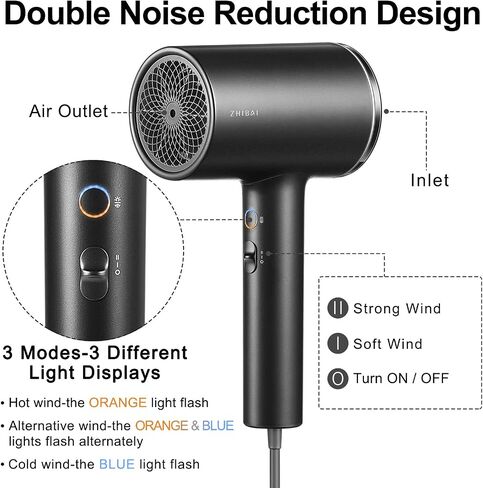 Ionic Hair Dryer, 1800W Negative Ion Hairdryers Blow Dryer, Professional Hair Dryers with 3 Heat Settings, 2 Speeds, 1 Magnetic Nozzle, for Men, Women, Kids, Home, Travel, Salon in Saudi Arabia