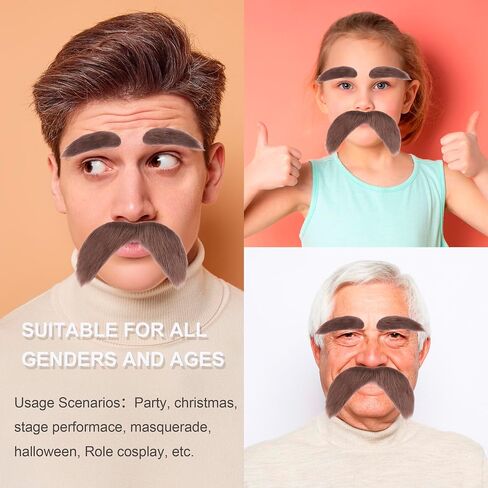 Fake Mustache and Eyebrows Self Adhesive Fake Beard Novelty Costume Facial Hair for Cosplay Halloween Party in Saudi Arabia