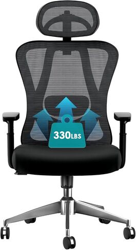 Ergonomic Office Chair, High Back Mesh Desk Chair with Adjustable Lumbar Support, 135° Rocking Backrest, Adjustable Armrest and Headrest, Coat Hanger, Best Desk Chair for Long Hours, Black in Saudi Arabia