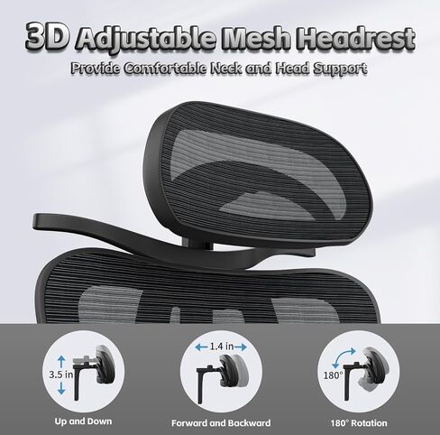 Ergonomic Office Chair, High Back Mesh Desk Chair with Adjustable Lumbar Support, 135° Rocking Backrest, Adjustable Armrest and Headrest, Coat Hanger, Best Desk Chair for Long Hours, Black in Saudi Arabia