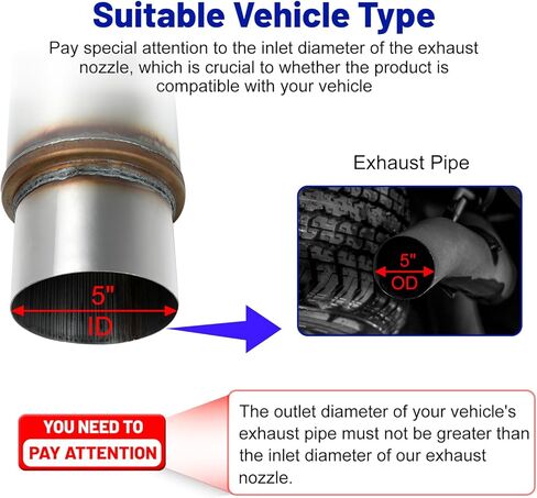 مرنان العادم 5 "مدخل 5" مخرج كاتم صوت عالي الأداء 18 "بوصة إجمالي الفولاذ المقاوم للصدأ مستقيم in Kuwait