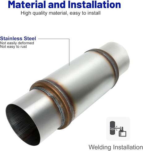مرنان العادم 5 "مدخل 5" مخرج كاتم صوت عالي الأداء 18 "بوصة إجمالي الفولاذ المقاوم للصدأ مستقيم in Kuwait