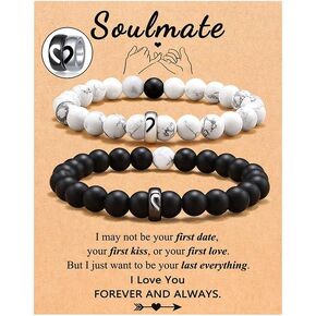 Love Couples Bracelets Matching Black and White Natural Beaded Bracelets for Girlfriend Boyfriend Husband Wife Anniversary Valentine's Day Birthday Gifts