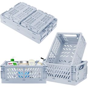 Plastic Baskets for Desk Organizing, Drawer Organizer, 2 Medium+2 Small Durable Folding Storage Crate for Home Kitchen Classroom Office Bedroom and Bathroom (Pink)