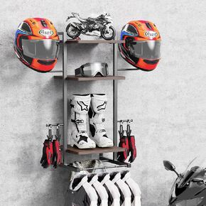 3-In-1 Helmet Holder Wall Mount, Retro 3-Tier Motorcycle Helmet Rack, Helmet Hanger for Football, Tactical Gear Stand (3-TIERS)