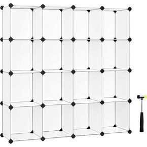 SONGMICS Cube Storage Organizer, Set of 16 Plastic Cubes, Book Shelf, Closet Organizers and Storage, Room Organization, Bedroom Living Room, 12.2 x 48.4 x 48.4 Inches, White ULPC44L