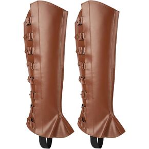 Medieval Boot Cover Men Faux Leather Pirate Renaissance Boot Covers for Halloween Cosplay Costume (1 Pair Light Brown)