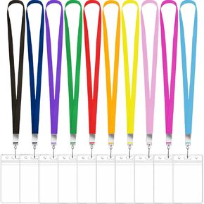 10 Pack Cruise Lanyard with Waterproof ID Card Holder Durable Lanyard with ID Badge Holder Clear ID Badge Card with Colorful Lanyards for Cruises Ships Cards Keys Carnival Sail (10 Colors)