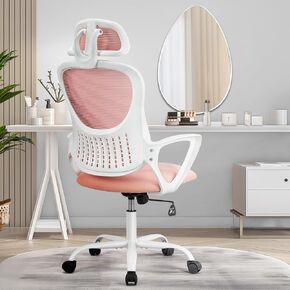 SMUG Office Computer Desk Chair, Ergonomic High-Back Mesh Rolling Work Task Chairs with Wheels and Adjustable Headrests, Comfortable Lumbar Support, Comfy Flip-up Arms for Home, Bedroom, Study, Grey