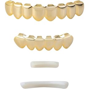 Gold Grills for Your Teeth 18K Gold Plated Hip Hop Custom Fit Polished Teeth Grillz for Men and Women