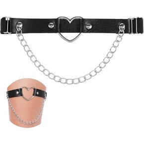 Adjustable Leg Garter with Chains, Gothic Heart Leg Thigh Elastic Garter Belt Rave Accessories for Women