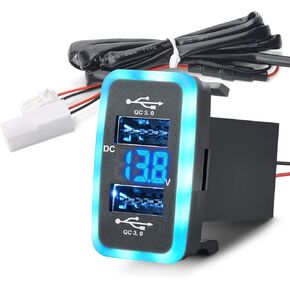 MICTUNING Upgraded Dual USB Port 6.4A QC3.0 Quick Charger with Blue LED Digital Voltmeter Replacement for Toyota, Compatible with Cellphone iPad PDA Laptop GPS (Surface Size 1.3 x 0.9 inches)