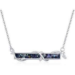 Horizontal Bar Necklace Sterling Silver Leaf Bar Pendant White/Blue/Green Opal Necklace Opal Jewelry Gifts for Women Teen Girls
