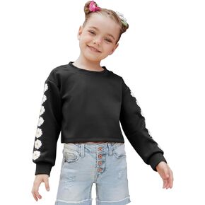 CHILDRENSTAR Girls Crop Tops Long Sleeve Daisy Cute Pullover Sweatshirt Kids For 3-13Y
