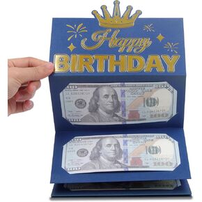 HOMANGA Birthday Money Envelope for Cash Gifts, Surprise Cash Envelope for Men Women Kids, Birthday Gift Card for Men Women Girls Boys, Blue Gold Money Holder