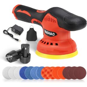 5 Inch Cordless Car Buffer Polisher with 2PCS 12V 2000mAh Rechargeable Battery & Extra 15PCS Attachments, 8 Variable Speed Used for Car Detailing/Waxing