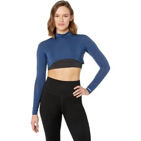 Jamie Sadock Sunsense® 35 SPF Lightweight Long Sleeve Mock Neck Crop Layering Top Moonlit MD