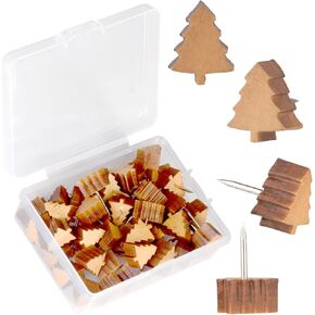 50 Pack Decorative Push Pins,Wooden Push Pins,Cute Push Pins,Push Pins for Cork Board,Thumb Tacks for Cork Board,Christmas Tree