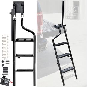 KEWISAUTO Foldable Pickup Truck Tailgate Ladder with Grab Handle, 42" Heavy Duty Universal Folding Tailgate Step Ladder with Handrail for Ford F150, Dodge RAM 1500 etc. Pickup Truck Accessories