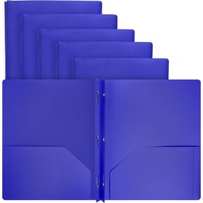 Plastic Folders with Pockets and Prongs, Two Pocket Folder with Brads, 3 Prong Folders with Pockets for Letter Size Sheets, Asstd Colors in Purple, Blue, Green, Yellow, Orange & Black, 6 Pc –by Enday