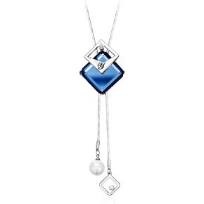 Qlady long necklace for women,long pendant sweater chain,geometric shape with pearl crystal lady long chain,adjustable length,elegant design matching any occasion.
