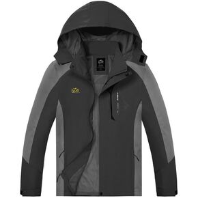 Mens Rain Jacket Waterproof with Hooded Hiking Coat Lightweight Windbreaker(BK/GY L) Black/Grey