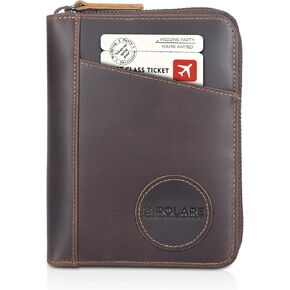 Polare Full Grain Leather Dual Passport Wallet and RFID Blocking Bifold Passport Cover Travel Document Organizer Holder 2 Passports (Dark Brown)