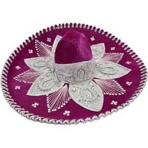Pink & Silver Authentic Mariachi hats Charro Star Mexican Sombrero Charro, Terciopelo Unisex Adult fancy 5 de mayo, mexicano