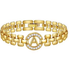 Initial Bracelets for Women, 14K Gold Plated Letter A-Z Bracelets with Diamonds,Thick Chain Bracelet for Women trendy Jewelry Gifts