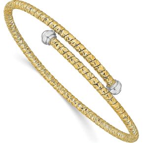 Avariah Gold 14k Two-tone Polished Diamond Cut Flexible Bangle Bracelet - Made In Italy