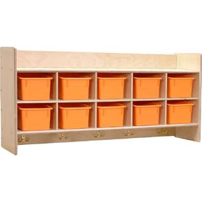 Contender Cubby Storage Organizer Cubes, Daycare Shelves with 10 Cubbies with Hooks and Shelf, Hanging Wall Mount, Furniture for Kids Toys, Classroom, 47-inch Width
