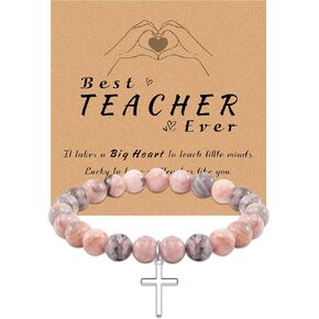 Teacher Appreciation Gifts for Women-Pink Zebra Jasper Stone Bracelet with Tree of Life Pendant-Natural Stone Beads Teacher Bracelets-Thank You Gifts for Teachers-End of Year Teacher Gift Ideas