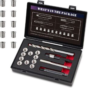 M10X1.25 Thread Repair Kit with 14mm Insert HSS Drill, Tap, Counterbore,Installation Driver,Stainless Steel Insert M10*1.25 * 14mm *10PCS