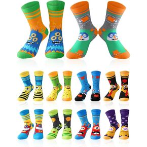 Jinei 10 Pairs Boys Socks with Monster Pattern Novelty Cartoon Socks Colorful Funny Calf Socks for 4-7 Years Old