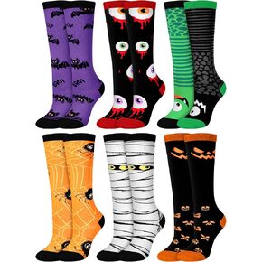 6 Pairs Halloween Socks for Kids Fun Novelty Design Socks Horror Halloween Knee High Socks for Child Boys Girls