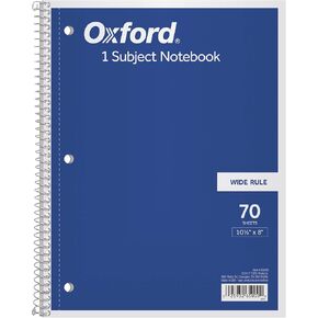 Oxford Spiral Notebook, 1-Subject, College Ruled Paper, 70 Sheets, Color May Vary, 1/Notebook (65021) (Pack of 1)