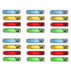 600pcs/6 Packs Please Sign Message Flags, 4 Colors Arrow Labels Stickers Sign Here Stickers Sticky Signature Tabs for Documents Notebooks Home Office School Supplies