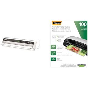 Fellowes Laminator Venus 2 125، آلة تصفيح سريعة 30-60 ثانية، مع مجموعة أكياس تغليف (5734801)، أسود، فضي، 5.1 بوصة × 21.3 بوصة × 8.2 بوصة